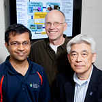 Energy Biosciences Institute professor Yogendra Shastri, left, and agricultural and biological engineering professors Alan Hansen, center, and K.C. Ting developed a computer model that optimizes operations between the farm and the biorefinery.