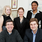 The Scientific Animations Without Borders team at the University of Illinois includes extension educator Francisco Seufferheld (seated, left), entomology professor Barry Pittendrigh (right), and, standing: graduate student Laura Steele (left), project leader and field extension specialist Julia Bello-Bravo (center) and graduate student Tolulope Agunbiade.