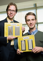 Illinois researchers Paul Braun, right, and Scott White have created self-healing coatings that automatically repair themselves and prevent corrosion of the underlying substrate.