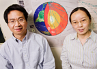 U. of I. geologist Xiaodong Song, left, and postdoctoral research associate Xinlei Sun painstakingly probed the shape of Earth's core to confirm the discovery of Earth's inner, innermost core, and have created a three-dimensional model that describes the seismic anisotropy and texturing of iron crystals within the inner core.