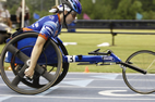 Jessica Galli, a graduate student in community health from Hillsborough, N.J., holds three world records in women's wheelchair track and field events.