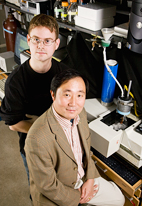 Chemistry professor Yi Lu, right, and graduate student Nathan Sieracki have developed a chemical buffer that maintains a desired pH at a range of low temperatures.