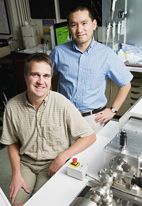 Craig Lundstrom, a professor of geology, left, and graduate research assistant Fang Huang report new measurements of rock samples from Kick'em Jenny, a submarine volcano in the Caribbean, that link the rate at which magma is produced beneath subduction zone volcanoes to the rate at which tectonic plates converge in this plate tectonic setting.