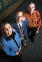 Nancy Sottos, professor of materials science; Scott White, professor of aerospace engineering, center; and Jeffrey Moore, professor of chemistry, have collaborated again. The inventors of self-healing plastic have come up with another invention: a new way of doing chemistry.