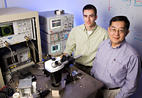 Milton Feng, the Holonyak Chair Professor of Electrical and Computer Engineering, right, and his graduate student William Snodgrass have taken the transistor to a new range of high-speed operation, bringing the 