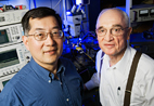 Nick Holonyak Jr., a John Bardeen Chair Professor of Electrical and Computer Engineering and Physics, right, has written two of the five most important papers published in he 43-year history of the journal Applied Physics Letters. Milton Feng, the Holonyak Chair Professor of Electrical and Computer Engineering, left, co-authored one of the featured papers with his Illinois colleague.
