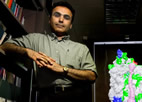 Biophysics professor Emad Tajkhorshid used advanced molecular dynamics simulations to study the mechanics of how water-protein channels respond to cellular signals such as altering pH (acidity and alkalinity) or phosphorylation, a common cellular chemical process that controls protein activity.