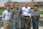 Developments by U. of I. researchers could improve a robot's sensitivity to touch. Researchers include, from left, graduate students Sung-Hoon Kim and Jonathan Engel, and electrical and computer engineering professors Douglas Jones and Chang Liu.