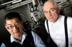 Milton Feng, left, and Nick Holonyak have demonstrated the laser operation of a heterojunction bipolar light-emitting transistor.