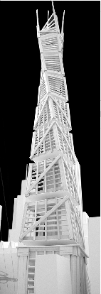 Close up view of graduate student Peter F. Sherrill's proposed spiral high rise, created for a design studio last fall.