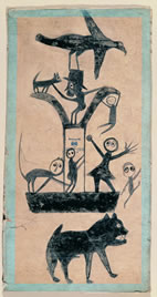 Bill Traylor, Figure / Construction with Blue Border (circa 1941), Poster paint on cardboard, American Folk Art Museum, New York