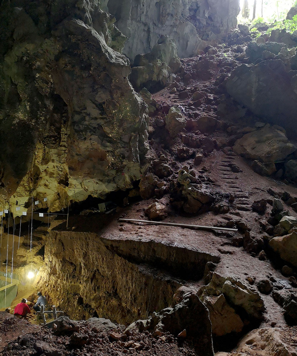 View inside the cave revealing the topography of the cave floor