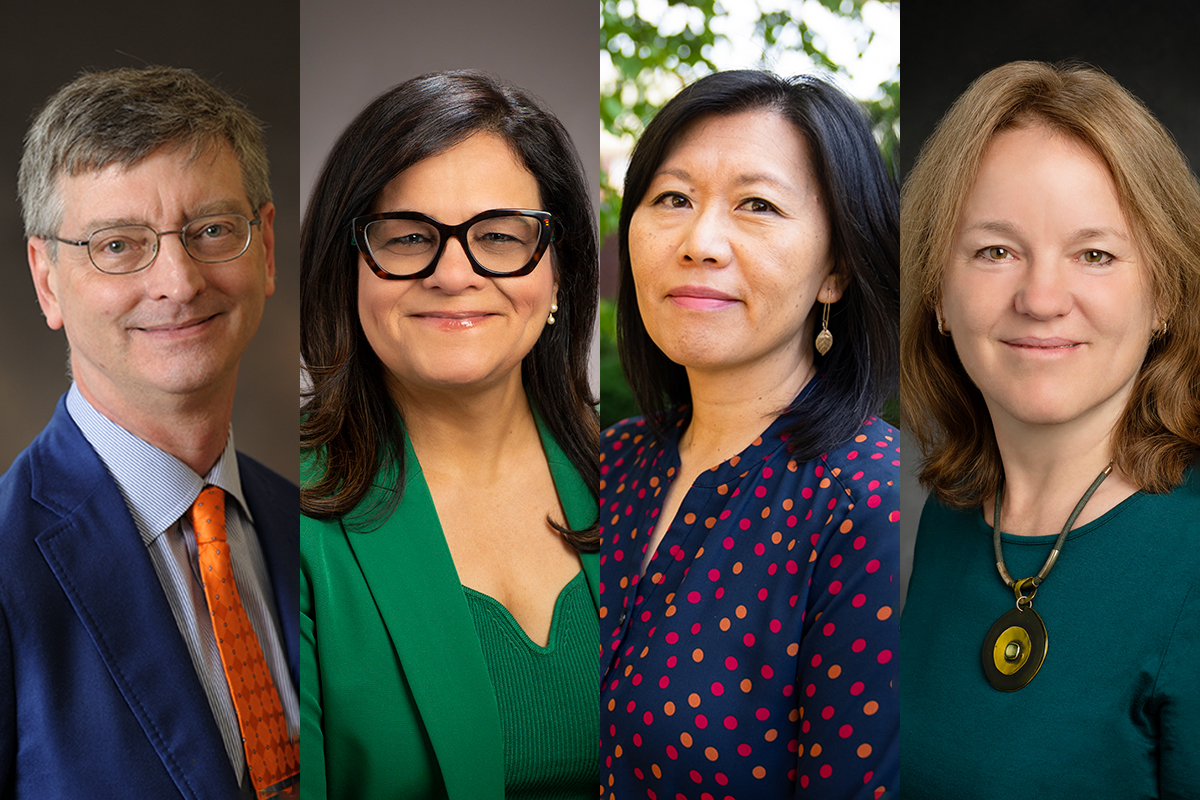 Photo collage of four University of Illinois Urbana-Champaign faculty members were honored by the Office of the Provost with the 2023 Campus Awards for Excellence in Faculty Leadership