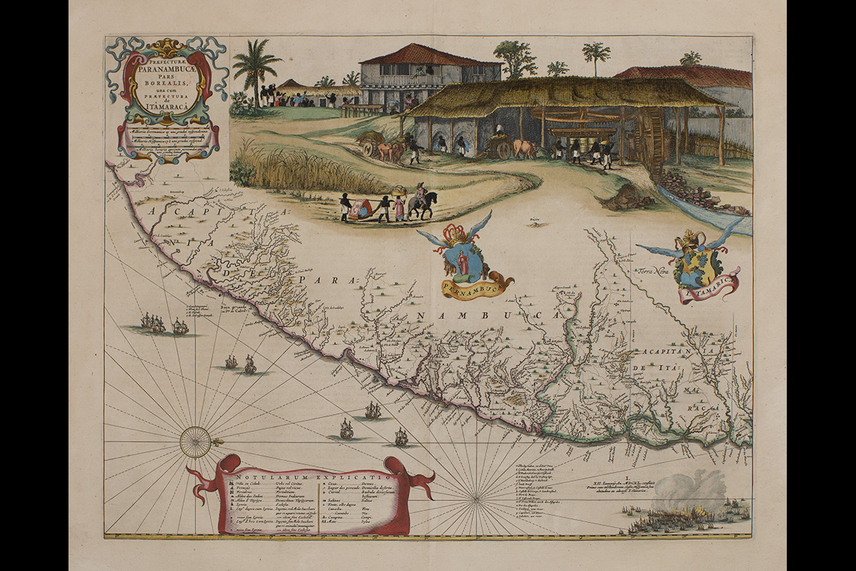 Print of a hand-colored map showing Black workers on a farm.