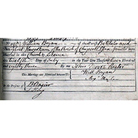 Another of Girolami’s discoveries was the marriage certificate for Margaret Haverkam and William Bryan