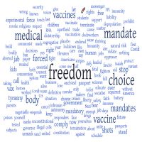 A word cloud created by Tim Liao shows the most frequently used words in the protest slogans he studied.