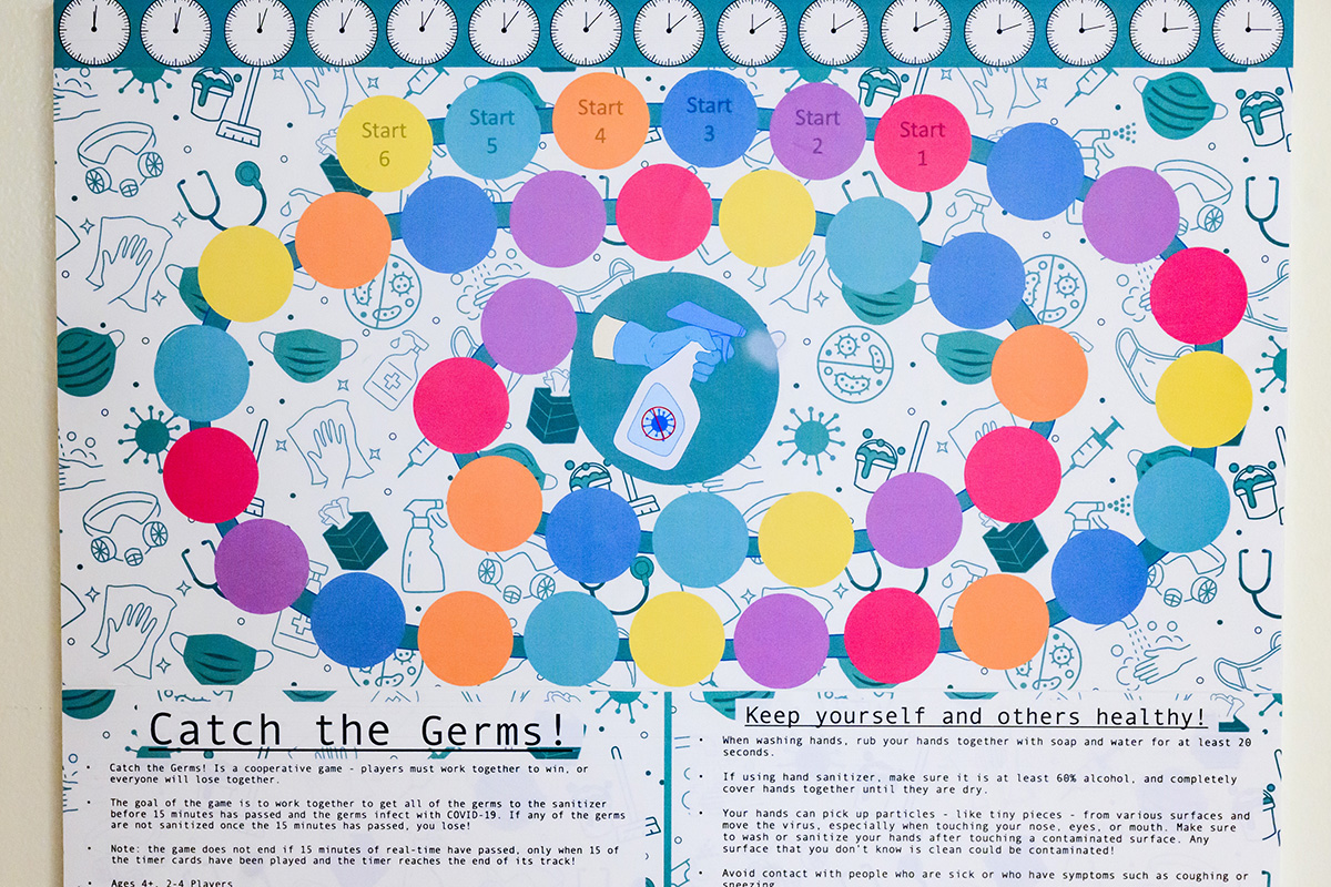 Another game, “Catch the Germs,” created by student Mia Salerno, leads younger students on a journey of infection prevention.