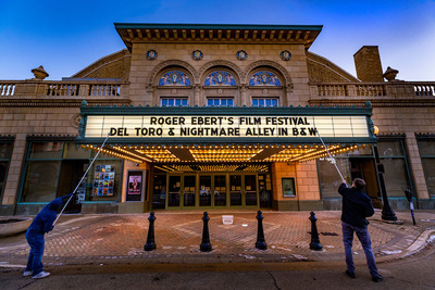 Ebertfest marquee at Virginia Theatre in downtown Champaign