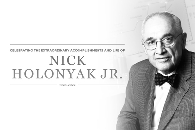 Nick Holonyak Jr. memorial service portrait graphic