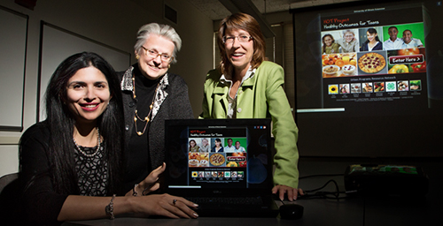 From left, postdoctoral research associate Henna Muzaffar, Extension specialist Jane Scherer and professor Karen Chapman-Novakofski  compared the efficacy of interactive and passive online media at helping teens with diabetes lead healthier lives.