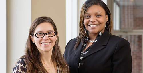 Infant mortality rates for black women are unlikely to decline sharply enough to achieve the federal government's targeted rate in 2020, according to a new study by alumnus Shondra Loggins, right, and Flavia Cristina Drumond Andrade, a professor of kinesiology and community health.