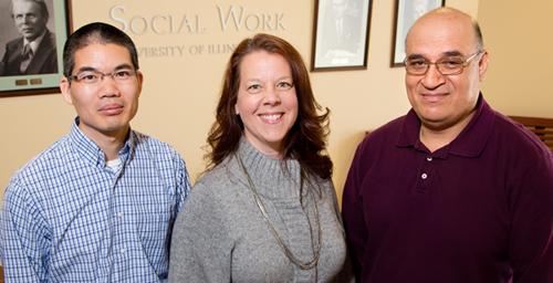 The shorter the intervals between previous reports of child abuse/neglect, the greater the likelihood that the children will experience another incident within five years, suggests a new study co-written by School of Social Work researchers, from left, Saijun Zhang, Tamara Fuller and Martin Nieto in the Children and Family Research Center.