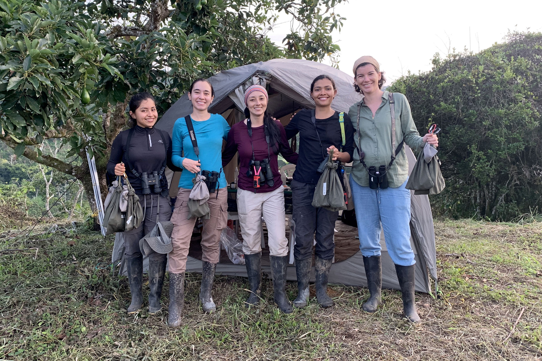 The all-female expedition team included, from left, Jessica Díaz, Daniela Garzón, Juliana Soto, Estefanía Guzmán and Natalia Ocampo. Not pictured: Nelsy Niño, Katherine Certuche and Natalia Pérez.