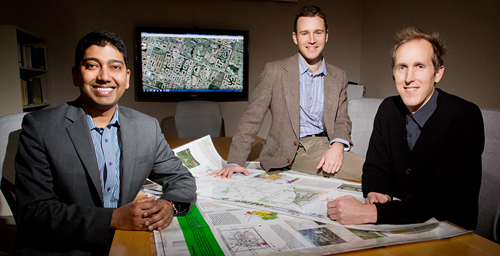 Urban and regional planning professor Arnab Chakraborty, left, and graduate students Robert Boyer, center, and Dustin Allred collaborated on a study of foreclosures from 2005 through 2008.
