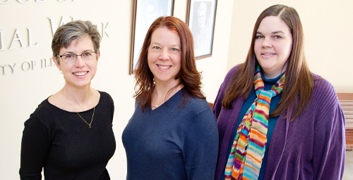 Child welfare agencies struggling to increase parent engagement and counter negative stereotypes might consider enhancing social workers' communication skills and creating public service announcements, suggests a new study by, from left, researcher Jill C. Schreiber, Tamara Fuller and Megan Paceley.