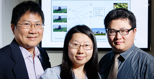 Illinois researchers - from left, Jong-Shi Pang, Yun Bai and Yanfeng Ouyang - developed models for optimizing and evaluating the biofuel feedstock supply chain, addressing layers of competition not only between the biofuel market and the food market, but also among individual farmers.