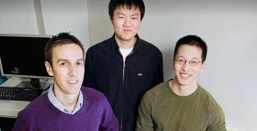 Electrical and computer engineering professor Eric Pop, from left, worked with undergraduate Yang Zhao and graduate student Albert Liao, both in ECE, to demonstrate a remarkable increase in the current-carrying capacity of carbon nanotubes.