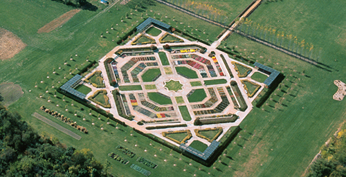 The UI Arboretum has seen numerous changes in the past 25 years. This fall 1999 aerial photo shows a developing Miles C Hartley Selections Garden, the centerpiece of the Arboretum since its dedication in 1994.