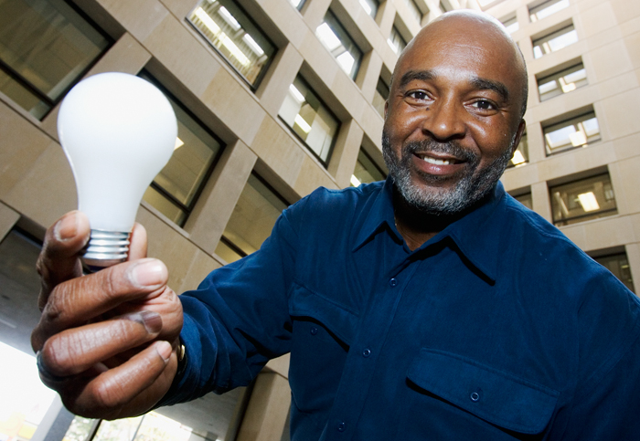 Known to many as "Mike the light bulb guy," Mike Wood works as a laborer-electrician in the Facilities and Services Division.