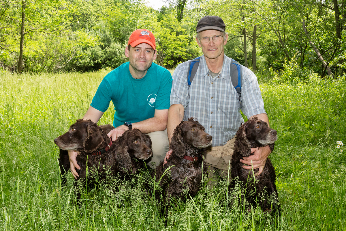 Comparative biosciences professor Matthew Allender, left, makes use of John Ruckers Boykin spaniels, which can sniff out box turtles.