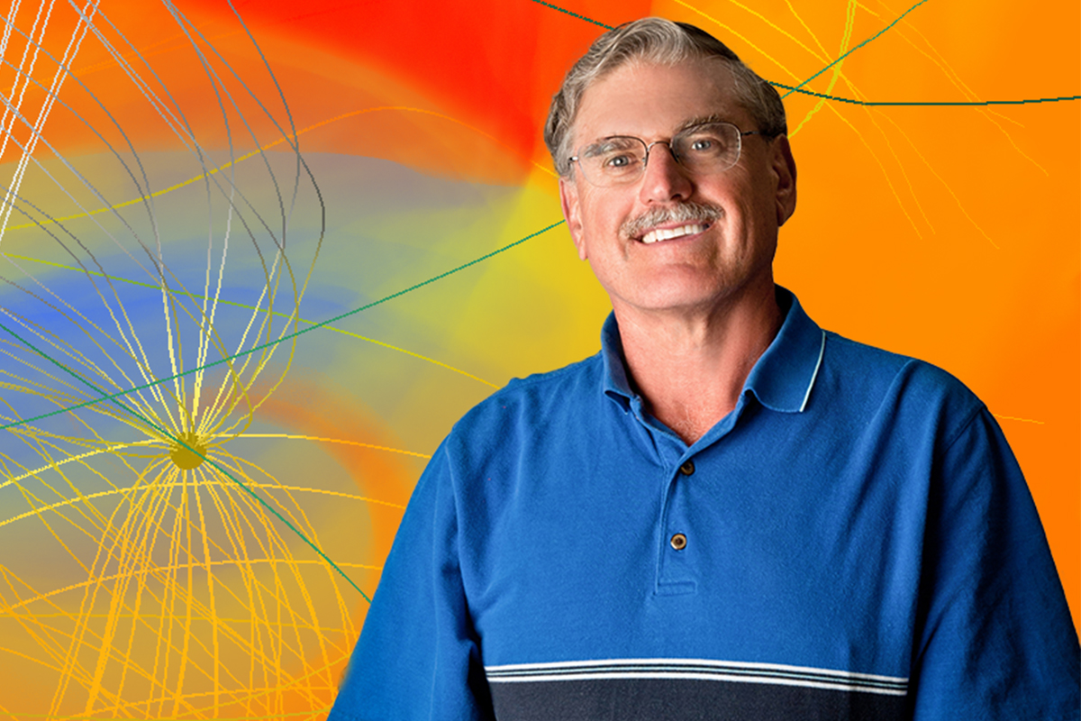 Physics and astronomy professor Stuart Shapiro used data from a computer simulation that solves Einsteins equations of general relativity to create a visualization of merging binary black holes.