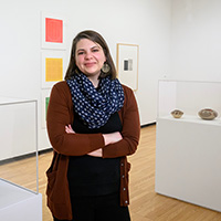 Photo of Kathryn Koca Polite in a gallery at Krannert Art Museum.