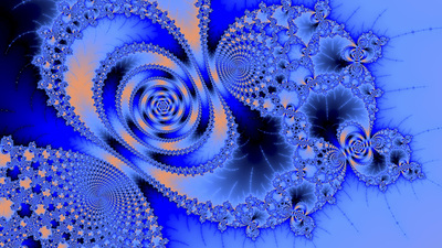 The graphic shows an orange and blue fractal image illustrating mathmatical order and chaos