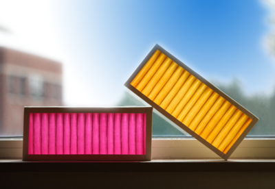 Filters showing a color change (pink) when they are working and yellow when they  are spent