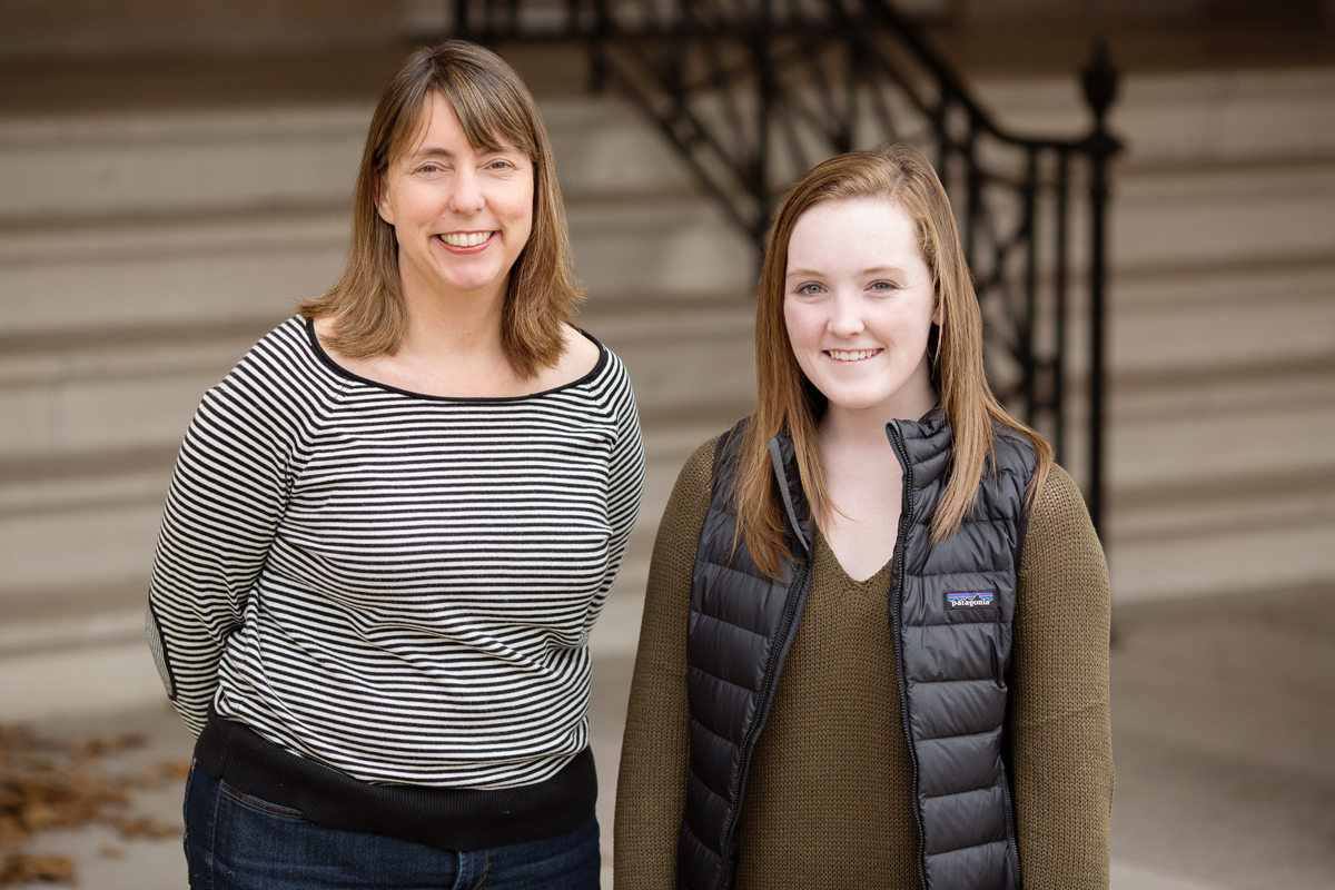 Professor Laura Payne gave her communication in recreation, sport and tourism class a unique assignment: Perform a random act of kindness and post about it on social media using the hashtag #RAKLexiTurner, an online campaign in memoriam of an Illinois teen killed by a train. Payne, left, is shown with one of her students, Meghan Hannigan, who used the assignment to remind recruits to her sorority to be cautious around railways.