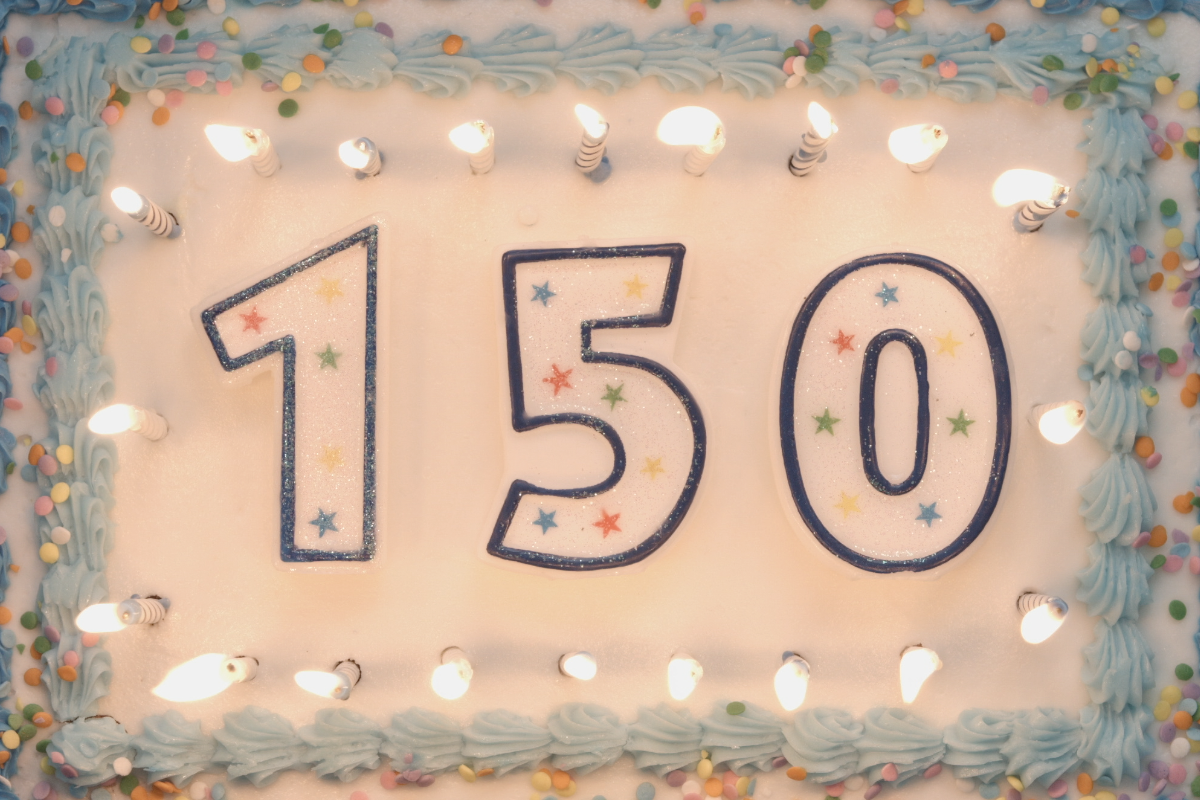 Birthday cake with the numbers 150
