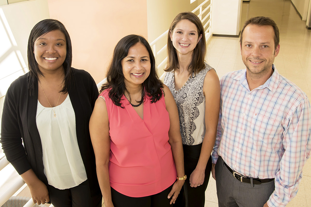 Graduate student Josephine Watson, professor Aditi Das, graduate student Megan Corbett, professor Kristopher Kilian and their colleagues discovered an enzymatic pathway that converts omega-3-derived endocannabinoids into more potent anti-inflammatory molecules.