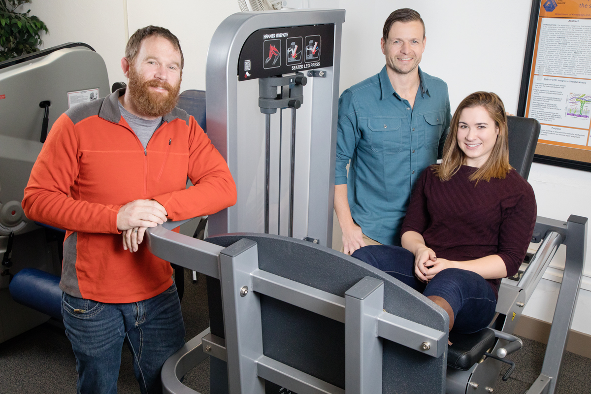 From left, nutritional sciences graduate student Joseph Beals, kinesiology and community health professor Nicholas Burd, kinesiology graduate student Sarah Skinner and their colleagues found that eating whole eggs after resistance exercise boosted muscle building and repair significantly more than eating egg whites with an equivalent amount of protein.
