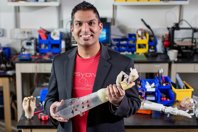 Aadeel Akhtar, an M.D./Ph.D. student at Illinois, developed a control algorithm to give prosthetic arm users reliable sensory feedback.