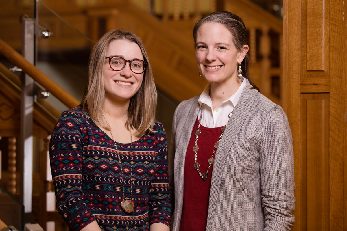 Illinois geology professor Patricia Gregg, right, and graduate student Haley Cabaniss have developed the first quantitative model that could help predict supervolcano eruptions.