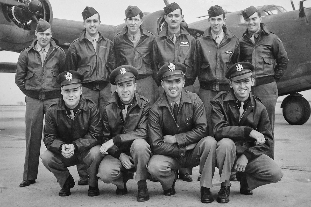 This B-24 crew, plus an additional crewman, was lost on a bombing mission during World War II. A relative of Illinois professor Scott Althaus was among them, and he led a research project to learn the details of that final mission.