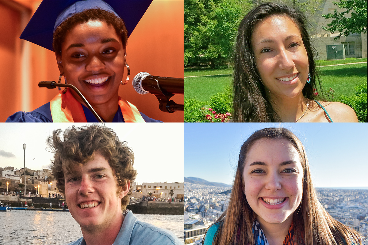 Critical Language Scholarship recipients include, clockwise from top left, Aja Beckham, Lauren Kirby, Melanie Rohla and Matthew Schultz.