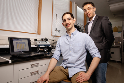 Chemical and biomolecular engineering professor Damien Guironnet, right, and graduate student Dylan Walsh developed a new technique that allows them to program the size, shape and composition of soft materials.