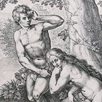 Print by Jan Sadeler representing Adam and Eve in the Garden of Eden.