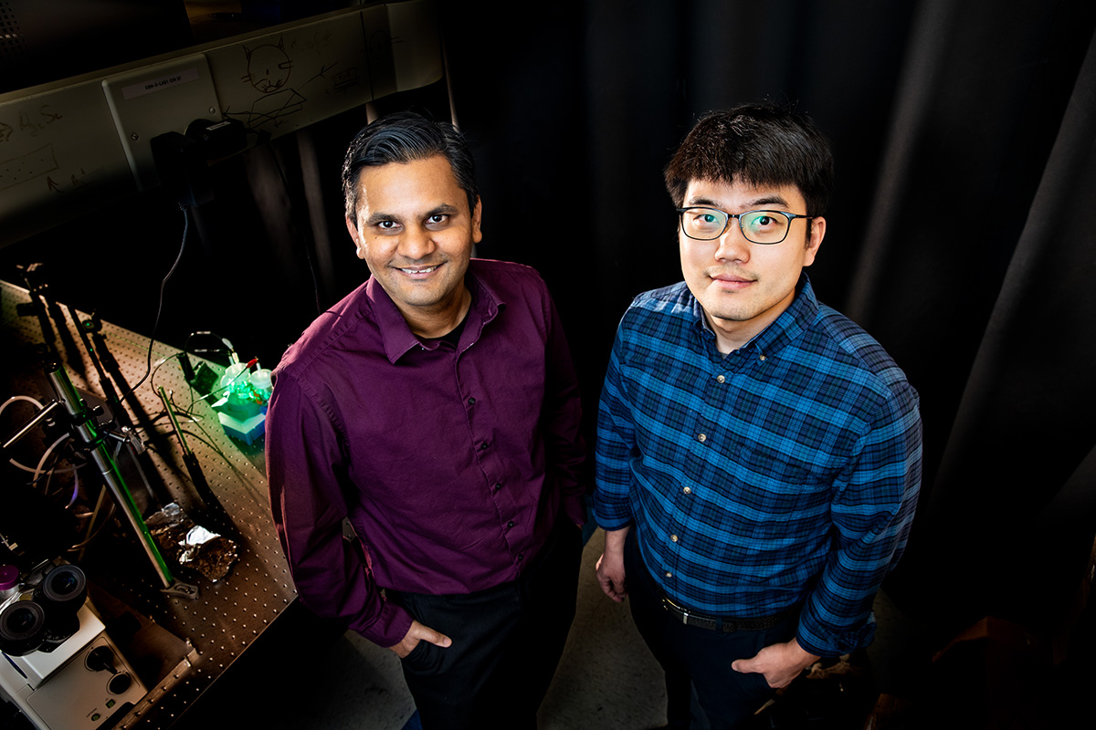 Chemistry professor Prashant Jain, left, and postdoctoral researcher Sungju Yu have developed an artificial photosynthesis process that converts excess CO2 into valuable fuels, bringing green technology one step closer to large-scale solar energy storage.