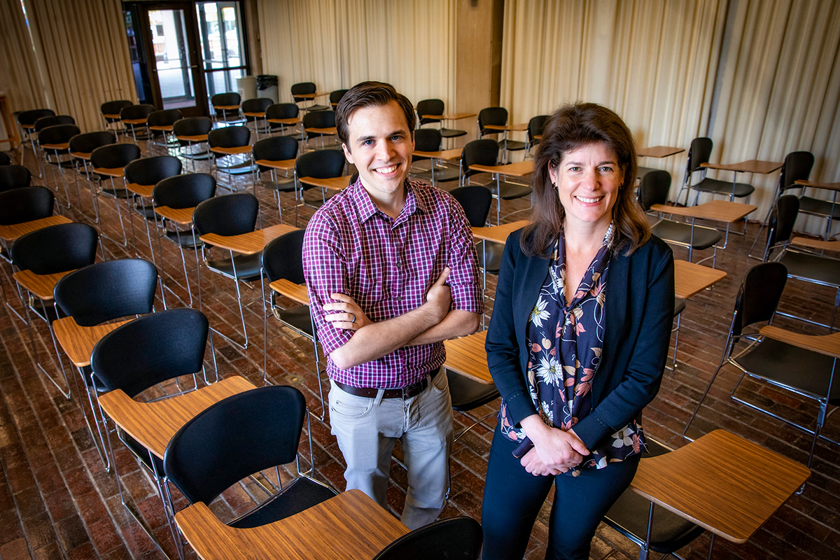 Photo of psychology professor Eva Pomerantz and graduate student Michael Barger